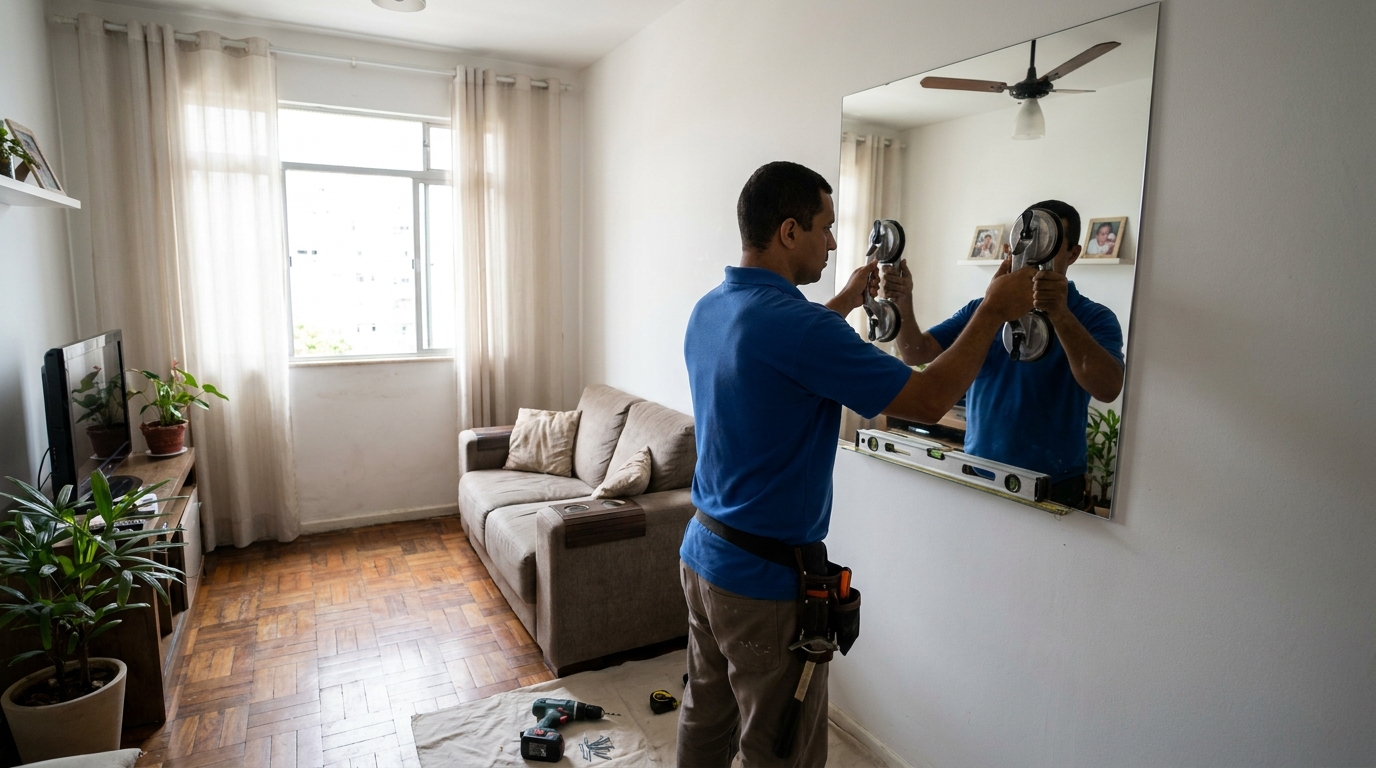 Espelho sob medida com parquet em Suzano-SP