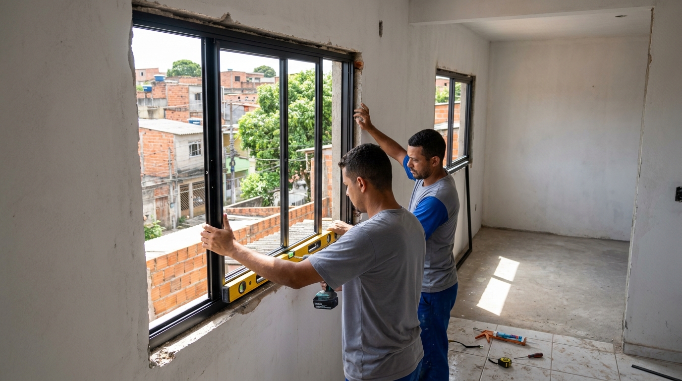 Esquadria de alumínio em obra em Suzano-SP